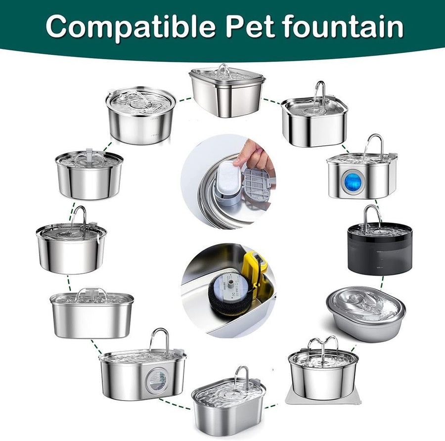 Replacement Pet Water Fountain Filter Kit with Runway Filter, Round Foam, and Square Activated Carbon Pad for Clean, Fresh Drinking Water for Cats and Dogs (B Filter×4)