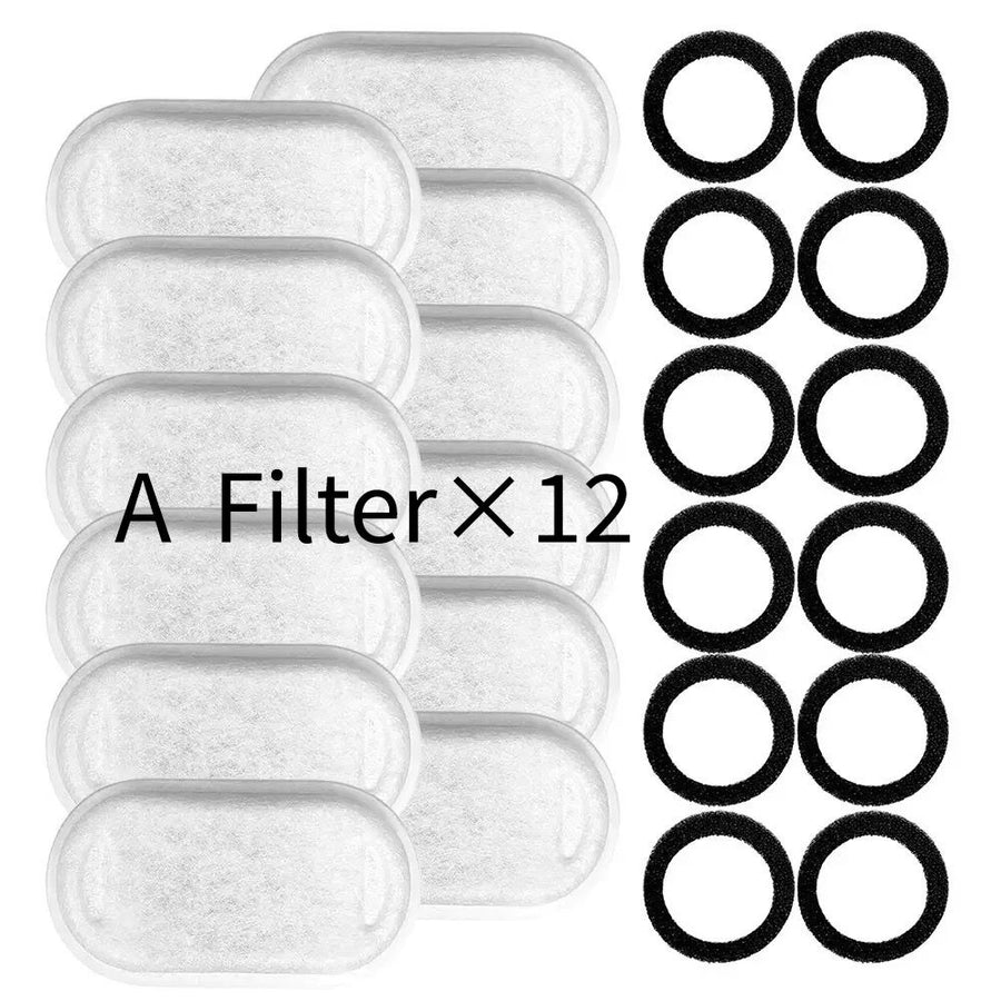 Replacement Pet Water Fountain Filter Kit with Runway Filter, Round Foam, and Square Activated Carbon Pad for Clean, Fresh Drinking Water for Cats and Dogs (B Filter×4)