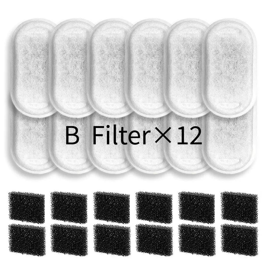 Replacement Pet Water Fountain Filter Kit with Runway Filter, Round Foam, and Square Activated Carbon Pad for Clean, Fresh Drinking Water for Cats and Dogs (B Filter×4)