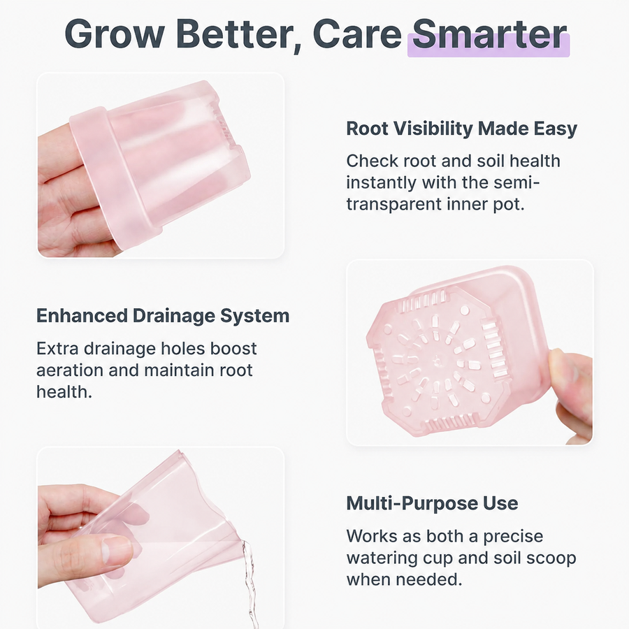 Semi-Transparent Pink Square Self-Watering Propagation Pot for Desktop Succulents, Seedlings, and Miniature Houseplants with Dry-Wet Separation System (2", 10PCS)
