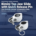Bimini Top Jaw Slide with Quick Release Pin, 316 Marine Grade Stainless Steel Mirror Polished Clamp for Boat Awning Support Bracket, Corrosion Resistant Hardware Fitting (30mm, Without Ring)