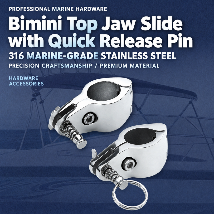 Bimini Top Jaw Slide with Quick Release Pin, 316 Marine Grade Stainless Steel Mirror Polished Clamp for Boat Awning Support Bracket, Corrosion Resistant Hardware Fitting (30mm, Without Ring)