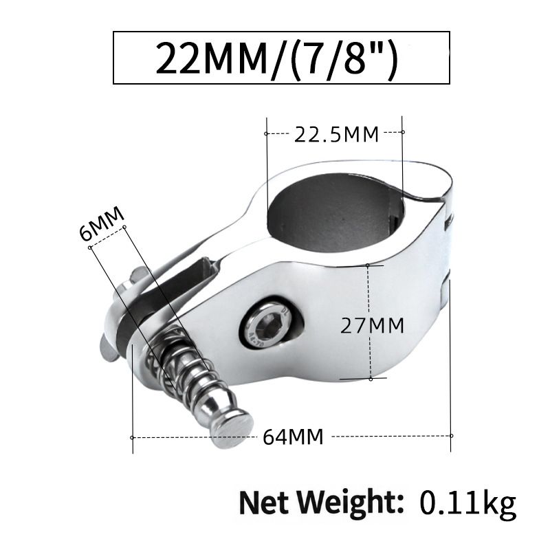 Bimini Top Jaw Slide with Quick Release Pin, 316 Marine Grade Stainless Steel Mirror Polished Clamp for Boat Awning Support Bracket, Corrosion Resistant Hardware Fitting (30mm, Without Ring)