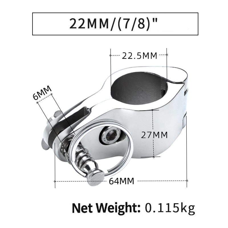 Bimini Top Jaw Slide with Quick Release Pin, 316 Marine Grade Stainless Steel Mirror Polished Clamp for Boat Awning Support Bracket, Corrosion Resistant Hardware Fitting (30mm, Without Ring)