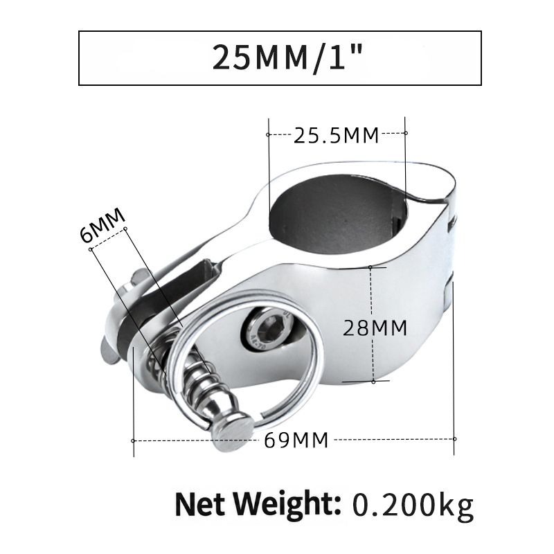 Bimini Top Jaw Slide with Quick Release Pin, 316 Marine Grade Stainless Steel Mirror Polished Clamp for Boat Awning Support Bracket, Corrosion Resistant Hardware Fitting (30mm, Without Ring)