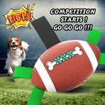 Interactive Dog Football Toy with Pull Tabs for Tug-of-War, Fetch, and Chew Play, Durable PU Leather and Nylon Straps for Indoor and Outdoor Fun (Deep Red)