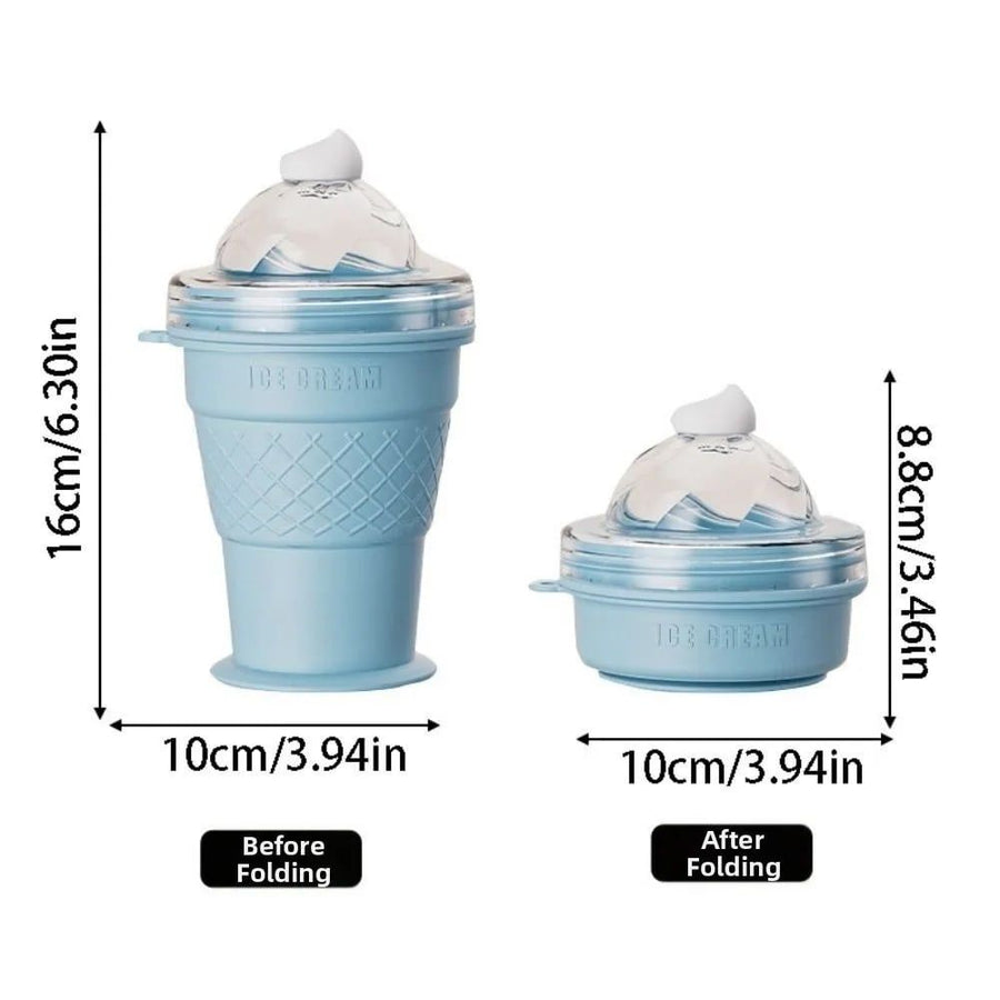 Silicone Ice Cream Cone Ice Cube Tray & Collapsible Cup – Make Sphere Ice Balls Easily, One-Click Release, Portable Reusable Freezer Mold for Smoothies, Juices, Cocktails and Outdoor Camping Drinks (Blue)