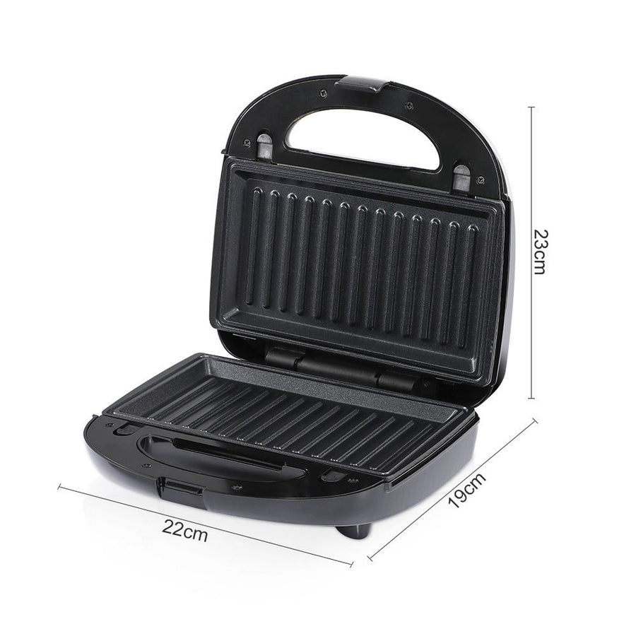 6-in-1 Electric Sandwich Maker with Interchangeable Non-Stick Plates for Waffles, Paninis, Donuts, Madeleines and Nut Snacks, Compact Countertop Press for Quick Family Meals and Breakfast (Black)