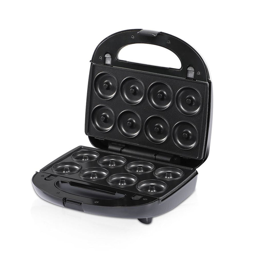 6-in-1 Electric Sandwich Maker with Interchangeable Non-Stick Plates for Waffles, Paninis, Donuts, Madeleines and Nut Snacks, Compact Countertop Press for Quick Family Meals and Breakfast (Black)