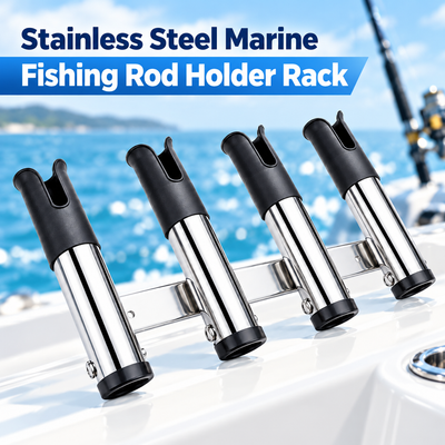 Stainless Steel Boat Fishing Rod Holder with Multi-Tube Rack for Marine Fishing, Yacht and Offshore Angling Storage (4Tube, Black)