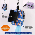 Stylish Printed Dog Walk Pouch, Pet Waste Bag Dispenser with Bone-Shaped Outlet, Mini Backpack Design with Hooks and Straps for Leashes, Keys, and Small Essentials (Purple)