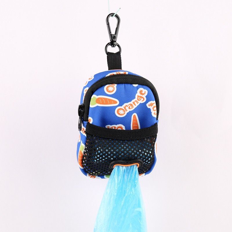 Stylish Printed Dog Walk Pouch, Pet Waste Bag Dispenser with Bone-Shaped Outlet, Mini Backpack Design with Hooks and Straps for Leashes, Keys, and Small Essentials (Purple)