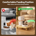 Elevate Your Pet’s Dining Experience with a Natural Pine Wood Feeder Stand, Featuring Two Interchangeable Leg Heights for Puppies to Large Breeds, Compatible with Most Automatic Feeders, and Designed to Promote Healthier Posture While Complementing Modern