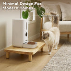 Elevate Your Pet’s Dining Experience with a Natural Pine Wood Feeder Stand, Featuring Two Interchangeable Leg Heights for Puppies to Large Breeds, Compatible with Most Automatic Feeders, and Designed to Promote Healthier Posture While Complementing Modern