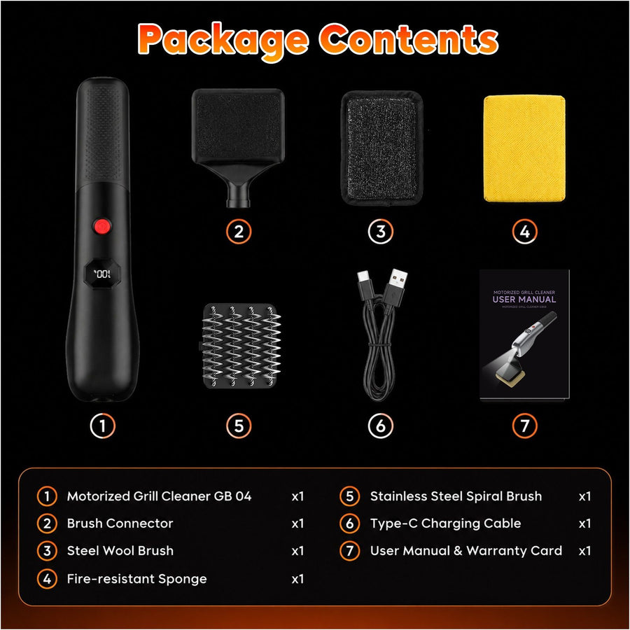 Electric Oscillating Grill Cleaning Brush with Three Replaceable Heads for Outdoor Barbecue Grills, Camping Cookware, Patio Griddles and Home Kitchen Flat Top Surfaces (Black)
