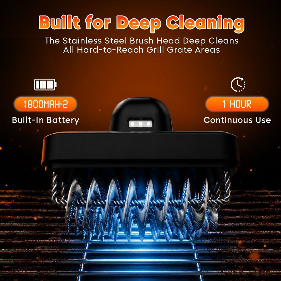Electric Oscillating Grill Cleaning Brush with Three Replaceable Heads for Outdoor Barbecue Grills, Camping Cookware, Patio Griddles and Home Kitchen Flat Top Surfaces (Grey)