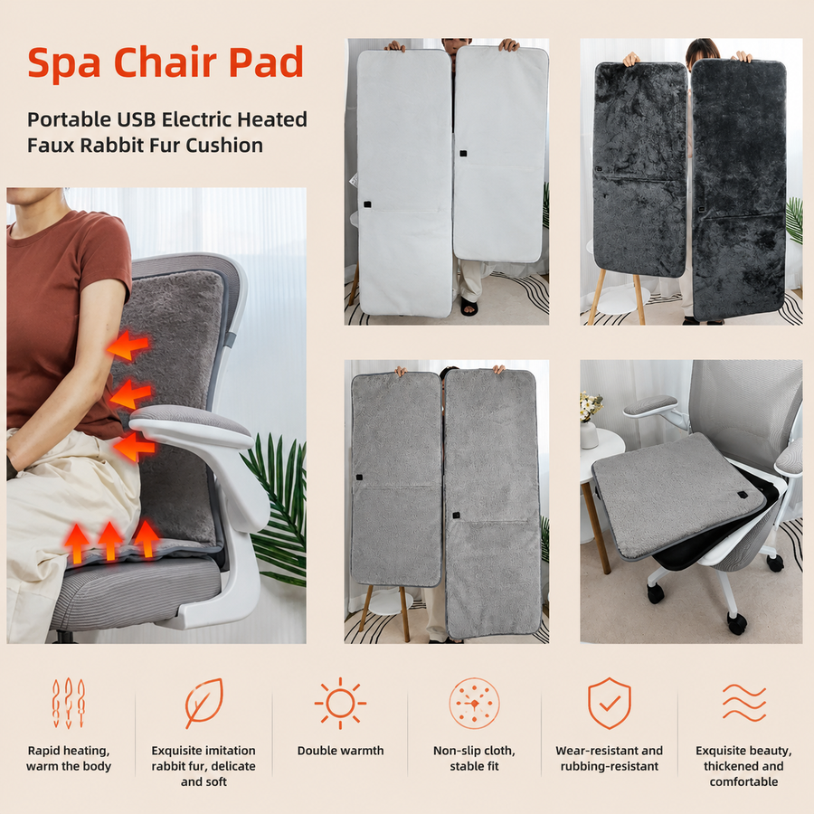 USB-Powered Faux Rabbit Fur Heating Pad for Office, Car, and Outdoor Use – Soft, Portable, and Adjustable Temperature with Timer (Grey)