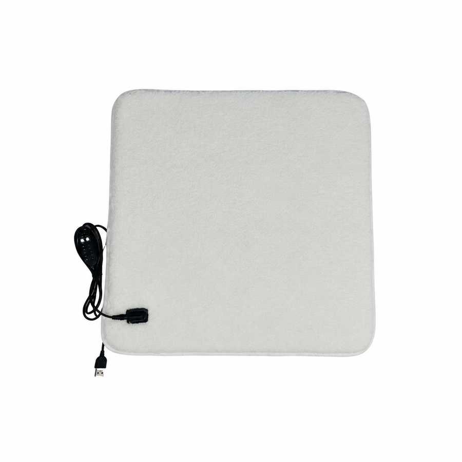 USB-Powered Faux Rabbit Fur Heating Pad for Office, Car, and Outdoor Use – Soft, Portable, and Adjustable Temperature with Timer (Grey)
