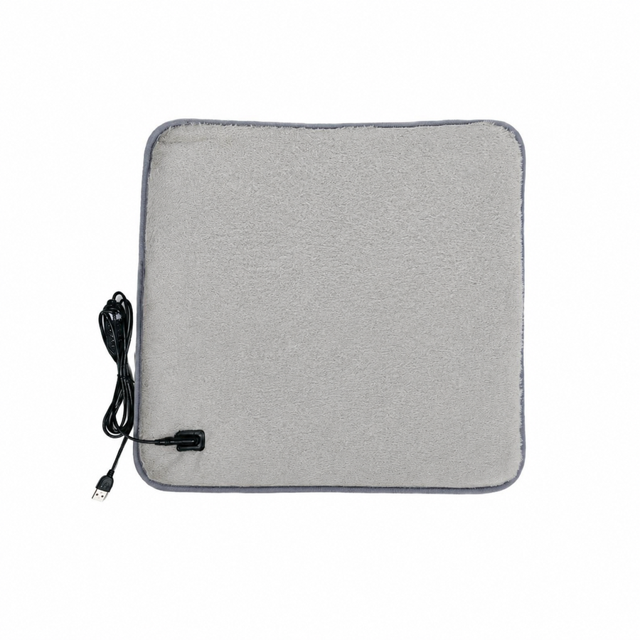 USB-Powered Faux Rabbit Fur Heating Pad for Office, Car, and Outdoor Use – Soft, Portable, and Adjustable Temperature with Timer (White)