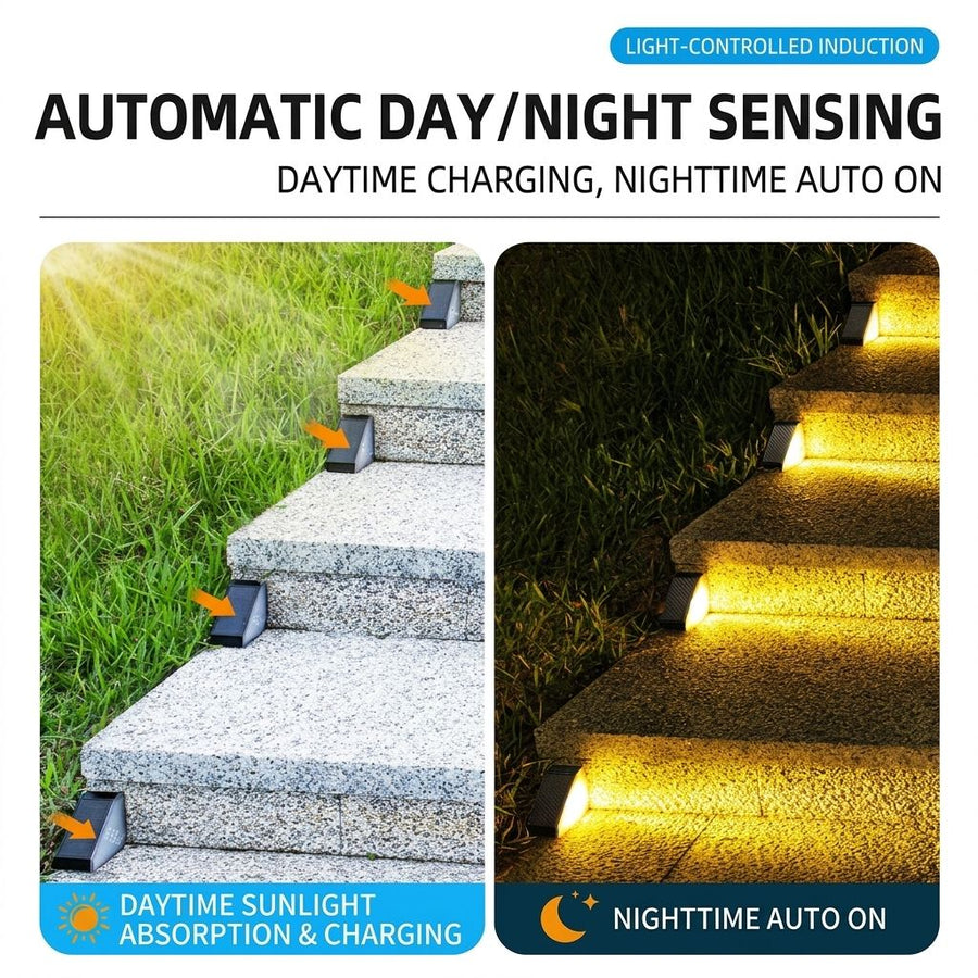 Solar Powered Triangle Step Light with Monocrystalline Silicon Panel, Auto On at Dusk, IP65 Waterproof for Outdoor Stairs, Pathways, Patios, and Garden Steps – Choose Cool White 6000K or Warm Yellow 3000K for Safe Nighttime Illumination (6PCS, Warm White