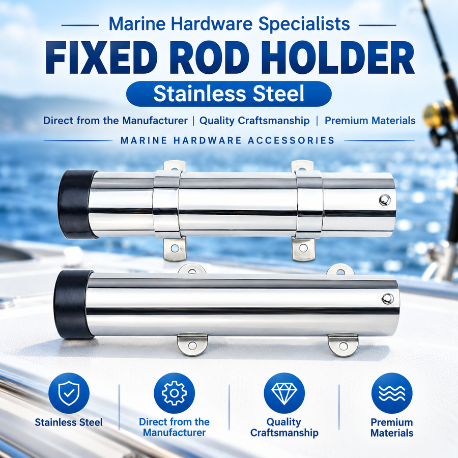 Marine Grade Stainless Steel Fixed Fishing Rod Holder with Mounting Ears for Boat Kayak and Jet Ski Deck Installation (Non-Removable)