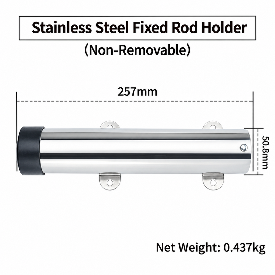 Marine Grade Stainless Steel Fixed Fishing Rod Holder with Mounting Ears for Boat Kayak and Jet Ski Deck Installation (Non-Removable)