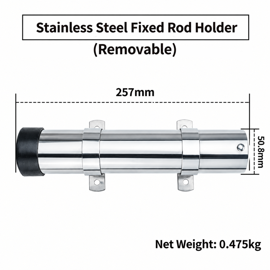 Marine Grade Stainless Steel Fixed Fishing Rod Holder with Mounting Ears for Boat Kayak and Jet Ski Deck Installation (Non-Removable)