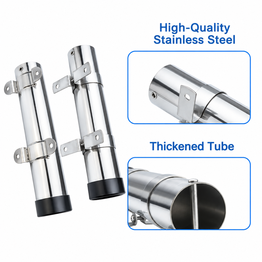 Marine Grade Stainless Steel Fixed Fishing Rod Holder with Mounting Ears for Boat Kayak and Jet Ski Deck Installation (Non-Removable)