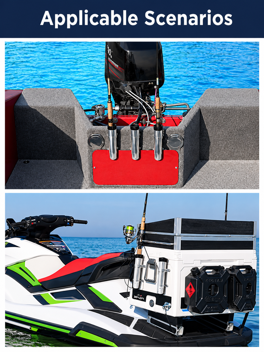 Marine Grade Stainless Steel Fixed Fishing Rod Holder with Mounting Ears for Boat Kayak and Jet Ski Deck Installation (Non-Removable)