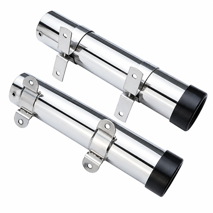 Marine Grade Stainless Steel Fixed Fishing Rod Holder with Mounting Ears for Boat Kayak and Jet Ski Deck Installation (Non-Removable)
