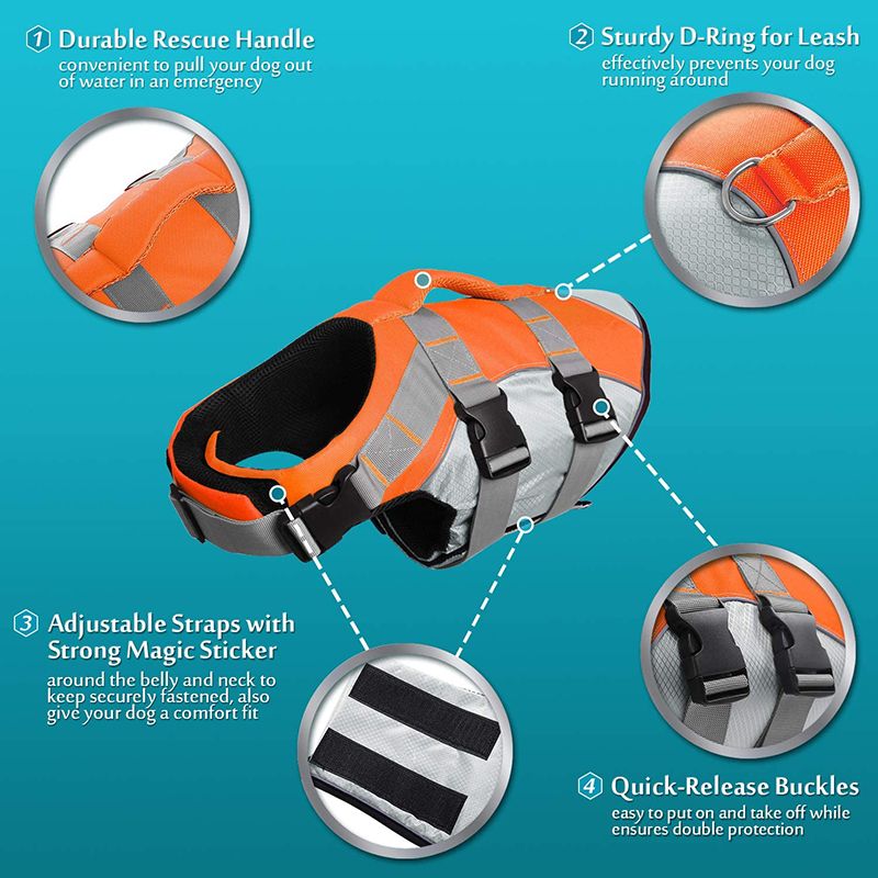 Dog Life Jacket Pet Swim Vest with Rescue Handle Reflective Strips Adjustable Quick Release Buckle for Beach River Lake Boating and Water Play Safety (L, Black)
