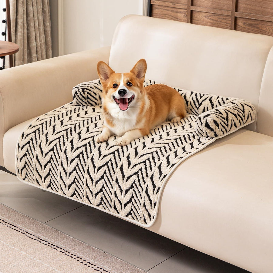 Ultra-Soft Plush Pet Sofa Bed with Bolster Support, Washable Couch Protector Mat for Cats and Small to Medium Dogs, Multi-Scenario Use for Home, Car, or Outdoor (S, Brown)