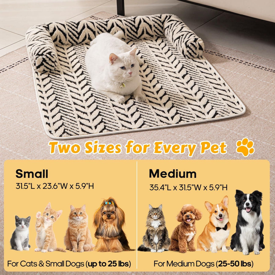 Ultra-Soft Plush Pet Sofa Bed with Bolster Support, Washable Couch Protector Mat for Cats and Small to Medium Dogs, Multi-Scenario Use for Home, Car, or Outdoor (S, Brown)