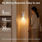 Adorable bunny-shaped motion sensor wall light with magnetic mounting, flicker-free LED, and three color temperatures—perfect for bedrooms, hallways, and staircases to create a warm, hands-free glow at night. (Blush, 3PCS)