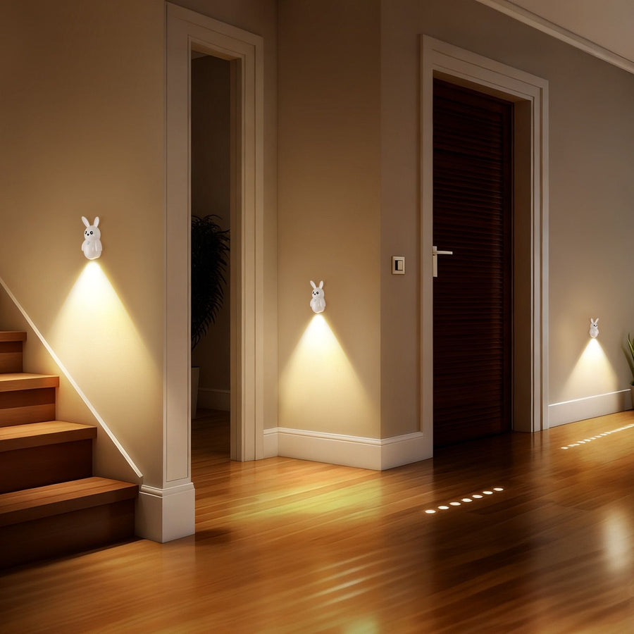 Adorable bunny-shaped motion sensor wall light with magnetic mounting, flicker-free LED, and three color temperatures—perfect for bedrooms, hallways, and staircases to create a warm, hands-free glow at night. (Blush, 3PCS)