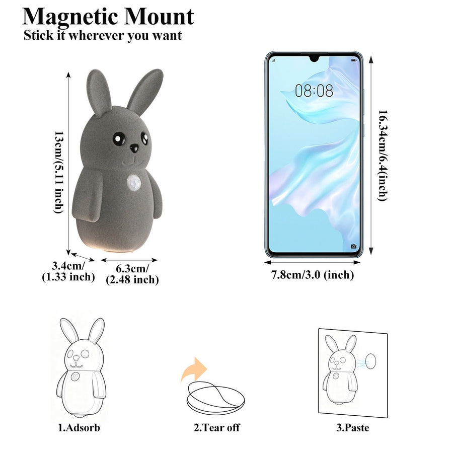 Adorable bunny-shaped motion sensor wall light with magnetic mounting, flicker-free LED, and three color temperatures—perfect for bedrooms, hallways, and staircases to create a warm, hands-free glow at night. (Blush, 3PCS)