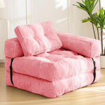 Foldable Corduroy Sofa Bed with Quilted Buttons and Pillow, Convertible Lounger for Reading, Gaming, Napping, and Relaxing at Home (Pink)