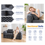 Foldable Corduroy Sofa Bed with Quilted Buttons and Pillow, Convertible Lounger for Reading, Gaming, Napping, and Relaxing at Home (Pink)
