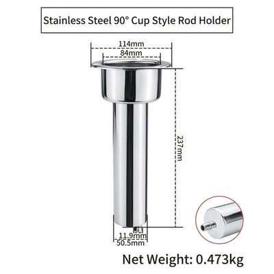 Marine Grade Stainless Steel Fishing Rod Holder Cup Mount for Boat Yacht Kayak Deck Fishing, Corrosion Resistant with Drainage Hole, Three Tilt Angles Available (90°)