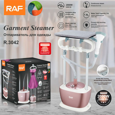 Versatile Standing Garment Steamer with Adjustable Double Poles and Detachable Ironing Board for Wrinkle Removal on Clothes, Suits, Dresses, and Fabrics in Home Daily Use (RoseGold)