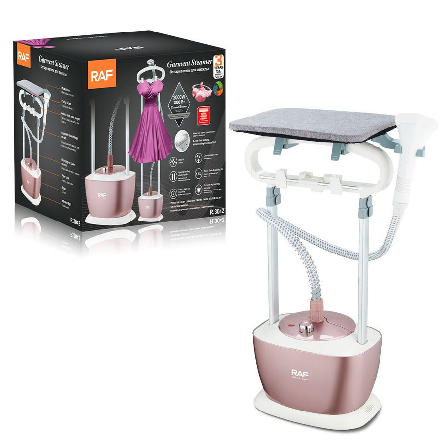 Versatile Standing Garment Steamer with Adjustable Double Poles and Detachable Ironing Board for Wrinkle Removal on Clothes, Suits, Dresses, and Fabrics in Home Daily Use (RoseGold)