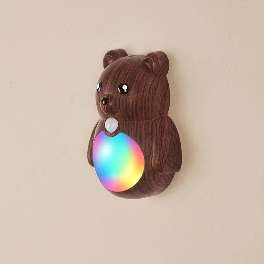 Adorable Cartoon Bear Magnetic Motion Sensor Night Light – Rechargeable LED Wall Lamp with Warm and Rainbow Glow, Cordless Stick-On Lighting for Bedroom, Hallway, Staircase, and Kitchen (Gold, 1PCS)