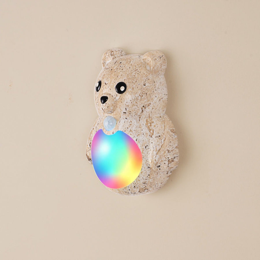 Adorable Cartoon Bear Magnetic Motion Sensor Night Light – Rechargeable LED Wall Lamp with Warm and Rainbow Glow, Cordless Stick-On Lighting for Bedroom, Hallway, Staircase, and Kitchen (Gold, 1PCS)