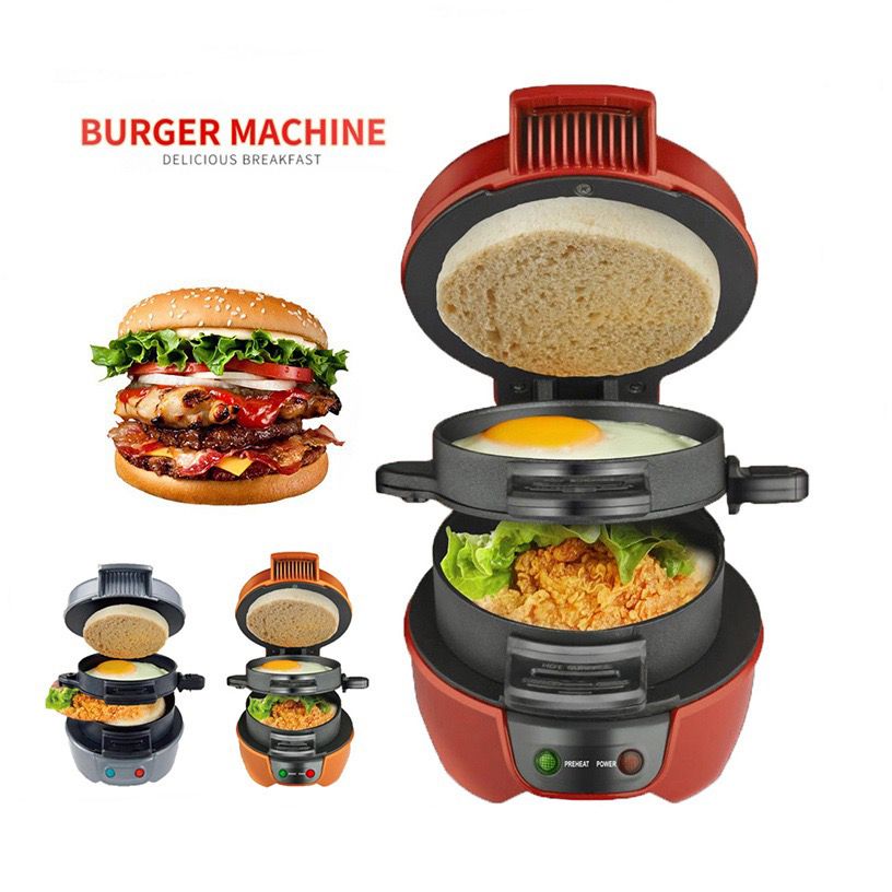 Electric Burger & Sandwich Maker for Home, Non-Stick Dual Heating Plates, Quick Breakfast Grill for Ham, Egg, and Toast, Compact Lightweight Design for Easy Everyday Meals (Black)