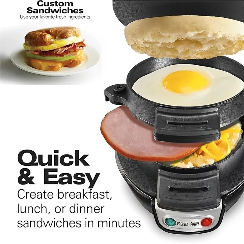 Electric Burger & Sandwich Maker for Home, Non-Stick Dual Heating Plates, Quick Breakfast Grill for Ham, Egg, and Toast, Compact Lightweight Design for Easy Everyday Meals (Red)