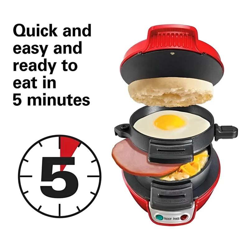 Electric Burger & Sandwich Maker for Home, Non-Stick Dual Heating Plates, Quick Breakfast Grill for Ham, Egg, and Toast, Compact Lightweight Design for Easy Everyday Meals (Red)
