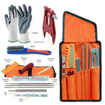 Chainsaw Chain Sharpening Kit with Roll-Up Pouch, Round Files, Flat File, Depth Gauge, Guide and Cleaning Tool for Outdoor Logging and Home Chainsaw Maintenance (E)