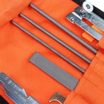 Chainsaw Chain Sharpening Kit with Roll-Up Pouch, Round Files, Flat File, Depth Gauge, Guide and Cleaning Tool for Outdoor Logging and Home Chainsaw Maintenance (E)