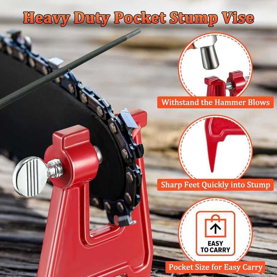 Chainsaw Chain Sharpening Kit with Roll-Up Pouch, Round Files, Flat File, Depth Gauge, Guide and Cleaning Tool for Outdoor Logging and Home Chainsaw Maintenance (E)