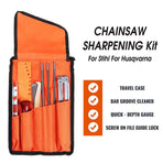 Chainsaw Chain Sharpening Kit with Roll-Up Pouch, Round Files, Flat File, Depth Gauge, Guide and Cleaning Tool for Outdoor Logging and Home Chainsaw Maintenance (F)
